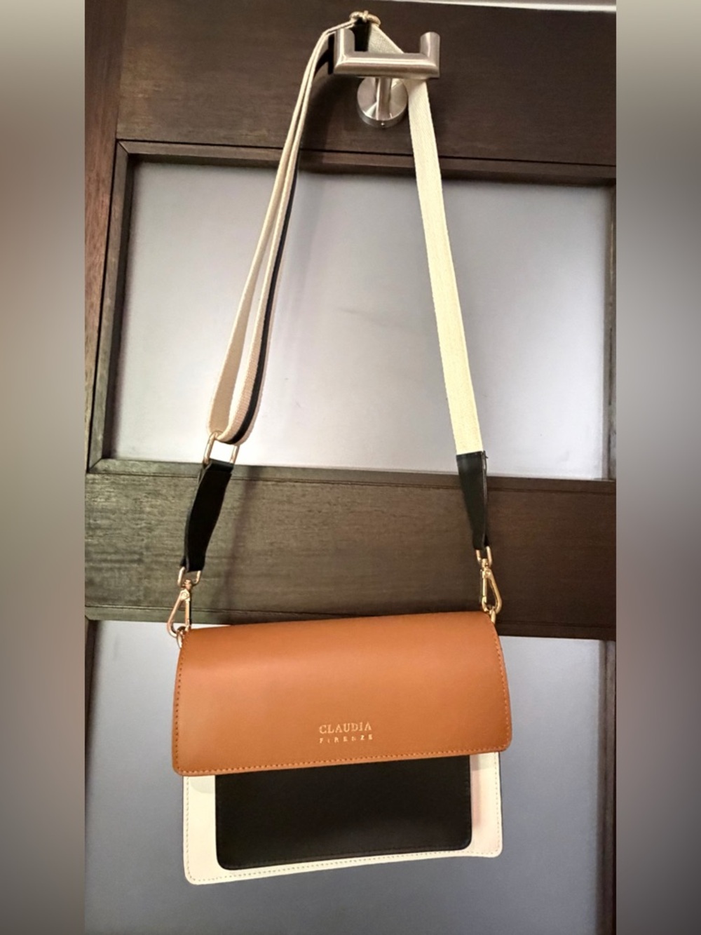 Tricolor Leather Crossbody Bag with Two Strap Options